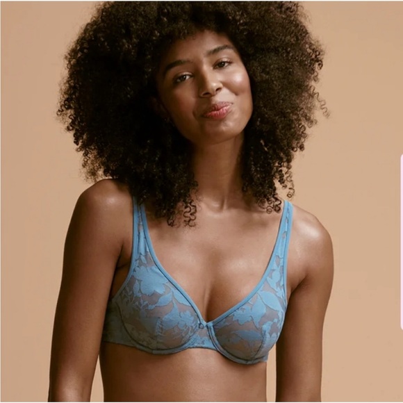 ThirdLove Bra 42C Bluestone Unlined Foliage Perfect Coverage Mesh Nude Underlay - Picture 1 of 12